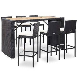 vidaXL Set mobilier bar exterior, cu perne, 7 piese, negru, poliratan imagine