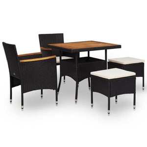 vidaXL Set mobilier de exterior 5 piese, negru, poliratan, lemn acacia imagine