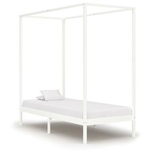 vidaXL Cadru pat cu baldachin, alb, 90x200 cm, lemn masiv pin imagine