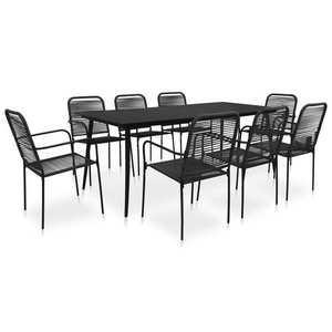 vidaXL Set mobilier de exterior, 9 piese, negru, frânghie și oțel imagine