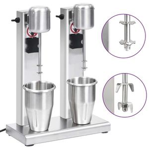 vidaXL Mixer de milkshake cu 2 vase, oțel inoxidabil, 2 L imagine
