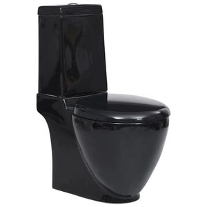 vidaXL Toaletă, negru, ceramică, flux de apă în spate imagine