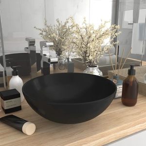 vidaXL Chiuvetă pentru baie, negru mat, ceramică, rotund imagine