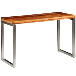 vidaXL Masă de bucătărie lemn masiv sheesham birou cu picioare de oțel imagine