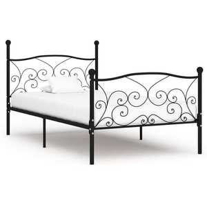 vidaXL Cadru de pat cu bază din șipci, negru, 90 x 200 cm, metal imagine