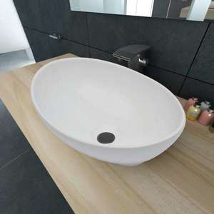 Chiuvetă ovală pentru baie din ceramică, Alb imagine
