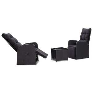 vidaXL Set mobilier de bistro cu perne, 3 piese, negru, poliratan imagine