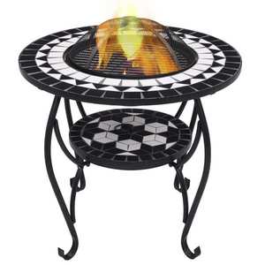 vidaXL Masă cu vatră de foc, mozaic negru și alb, 68 cm, ceramică imagine