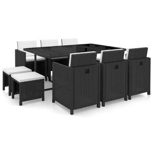 vidaXL Set mobilier de exterior cu perne, 11 piese, negru, poliratan imagine