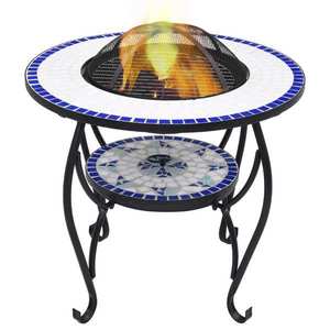 vidaXL Masă cu vatră de foc, mozaic albastru și alb, 68 cm, ceramică imagine