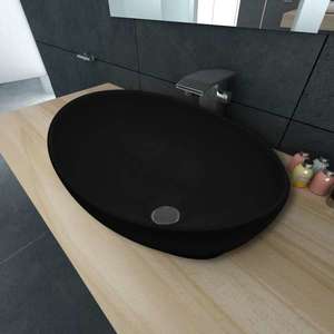 vidaXL Chiuvetă ovală, negru, 40 x 33 cm, ceramică de lux imagine