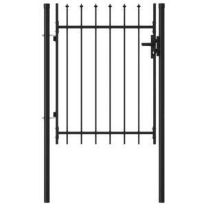 vidaXL Poartă de gard, o ușă, cu vârf suliță, negru, 1 x 1, 2 m, oțel imagine