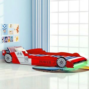 vidaXL Pat pentru copii mașină de curse, cu LED, 90 x 200 cm, roșu imagine