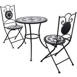vidaXL Set mobilier bistro, 3 piese, negru/alb, plăci ceramice imagine