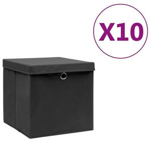 vidaXL Cutii depozitare cu capac, 4 buc., negru, 28x28x28 cm imagine