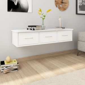 vidaXL Raft de perete cu sertare, alb, 88x26x18, 5 cm, lemn prelucrat imagine