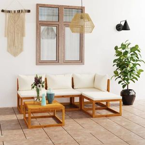 vidaXL Set mobilier de grădină cu perne 5 piese crem lemn masiv acacia imagine