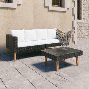 vidaXL Set mobilier de grădină cu perne, 2 piese, negru, poliratan imagine