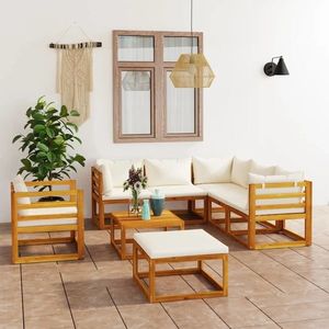 vidaXL Set mobilier de grădină, 8 piese, perne crem, lemn masiv acacia imagine