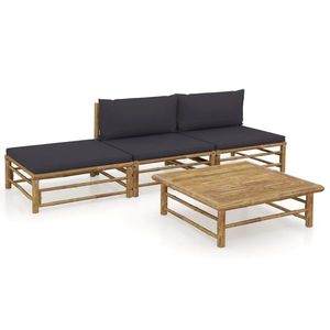 vidaXL Set mobilier de grădină cu perne gri închis, 4 piese, bambus imagine
