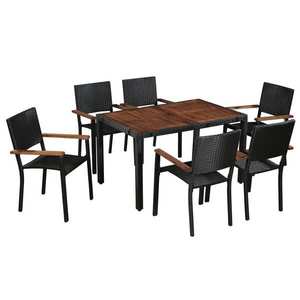 vidaXL Set mobilier de exterior 7 piese negru, poliratan, lemn acacia imagine