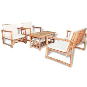 vidaXL Set mobilier de grădină cu perne, 4 piese, bambus imagine