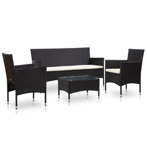 vidaXL Set mobilier de grădină cu perne, 4 piese, negru, poliratan imagine