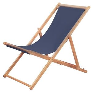 vidaXL Scaun de plajă pliabil, albastru, textil și cadru din lemn imagine