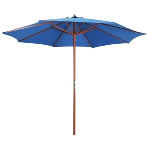 vidaXL Umbrelă de soare cu stâlp din lemn, albastru, 300 x 258 cm imagine