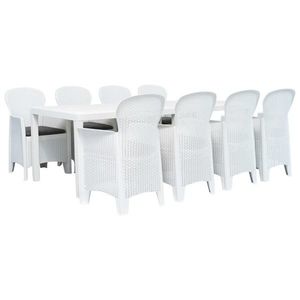 vidaXL Set mobilier de exterior, 9 piese, alb, plastic, aspect ratan imagine