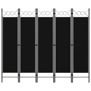 vidaXL Paravan de cameră cu 5 panouri, negru, 200 x 180 cm imagine