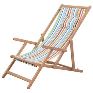 vidaXL Scaun de plajă pliabil, multicolor, textil și cadru din lemn imagine