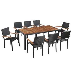 vidaXL Set mobilier de exterior, 9 piese negru, poliratan, lemn acacia imagine