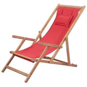 vidaXL Scaun de plajă pliabil, roșu, textil și cadru din lemn imagine