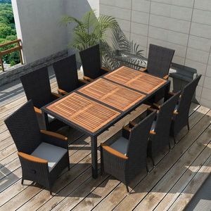 vidaXL Set mobilier de exterior 9 piese negru poliratan lemn de acacia imagine
