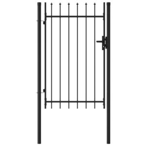 vidaXL Poartă de gard cu o ușă, vârf ascuțit, negru, 1 x 1, 5 m, oțel imagine