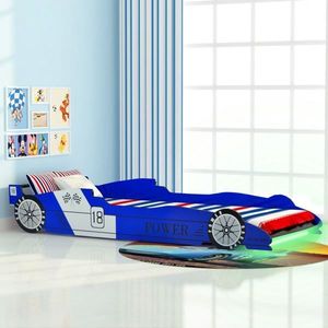 vidaXL Pat copii mașină de curse, cu LED, 90 x 200 cm, albastru imagine
