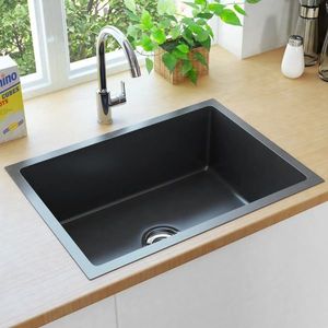 vidaXL Chiuvetă bucătărie lucrată manual cu sită negru oțel inoxidabil imagine