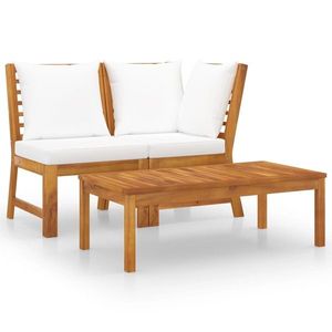 vidaXL Set mobilier de grădină, 3 piese, perne crem, lemn masiv acacia imagine