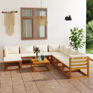 vidaXL Set mobilier de grădină cu perne 9 piese crem lemn masiv acacia imagine