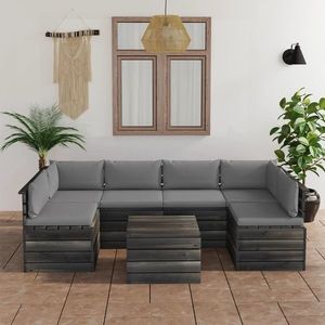 vidaXL Set mobilier de grădină din paleți, cu perne, 7 piese, lemn pin imagine