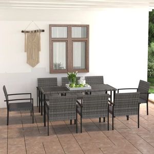 vidaXL Set mobilier de masă pentru grădină, 9 piese, gri, poliratan imagine