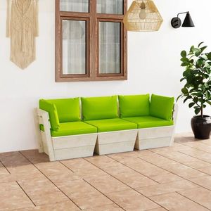 vidaXL Canapea de grădină din paleți, 3 locuri, cu perne, lemn molid imagine