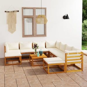 vidaXL Set mobilier grădină cu perne 11 piese crem lemn masiv acacia imagine