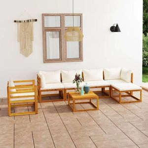 vidaXL Set mobilier grădină cu perne, 7 piese, crem, lemn masiv acacia imagine