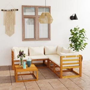 vidaXL Set mobilier de grădină cu perne, 6 piese, crem, lemn masiv acacia imagine