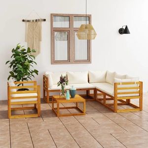 vidaXL Set mobilier grădină cu perne, 7 piese, crem, lemn masiv acacia imagine