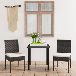 vidaXL Set de masă și scaune de exterior, 3 piese, negru, poliratan imagine