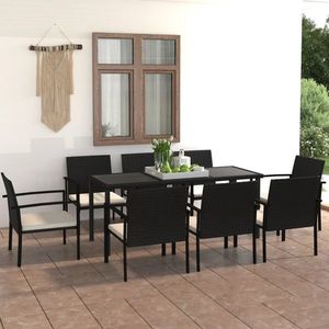 vidaXL Set de masă și scaune de exterior, 9 piese, negru, poliratan imagine