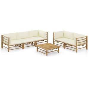 vidaXL Set mobilier de grădină cu perne alb crem, 6 piese, bambus imagine